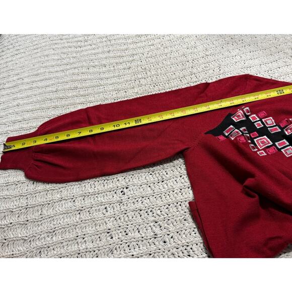 VTG Bob Mackie 2 Pc Cardigan Sweater Shell Embroidered Womens Medium Red Black - Picture 5 of 15